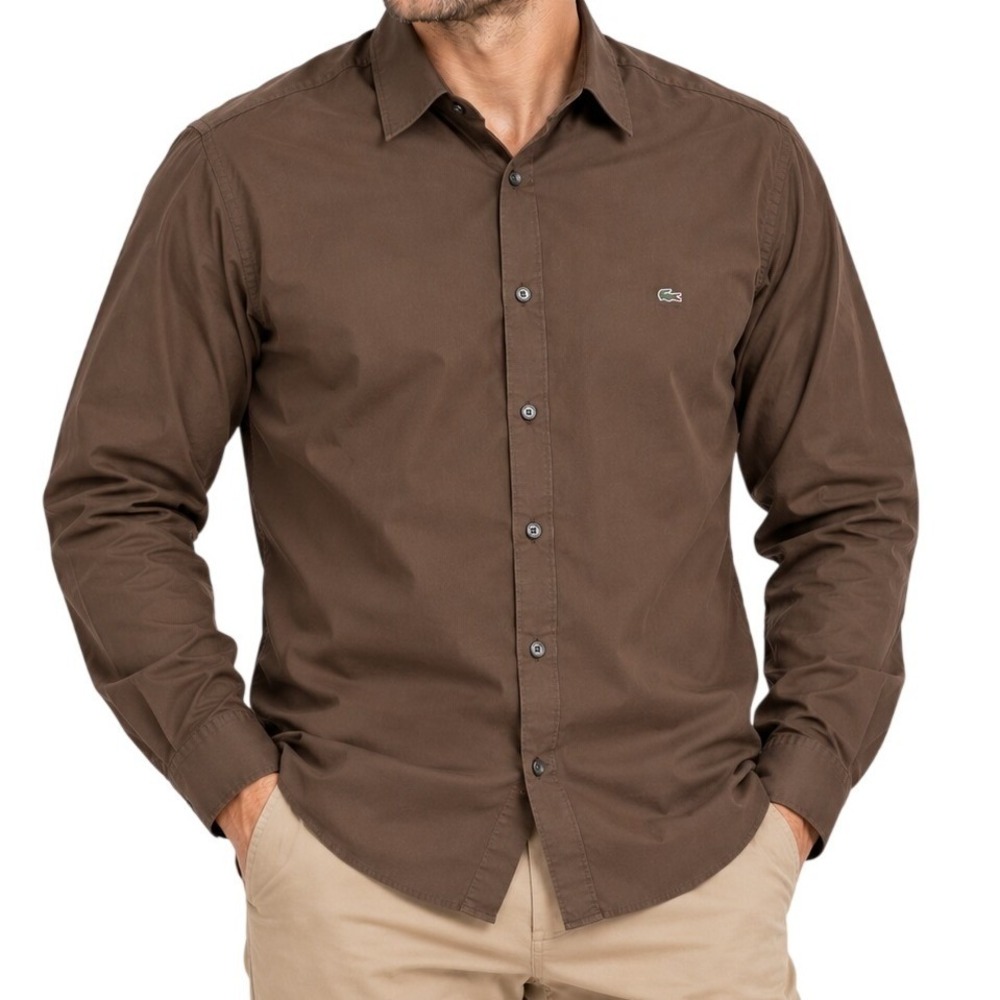 Lacoste Brown Long Sleeve Button Down Shirt Men's 40